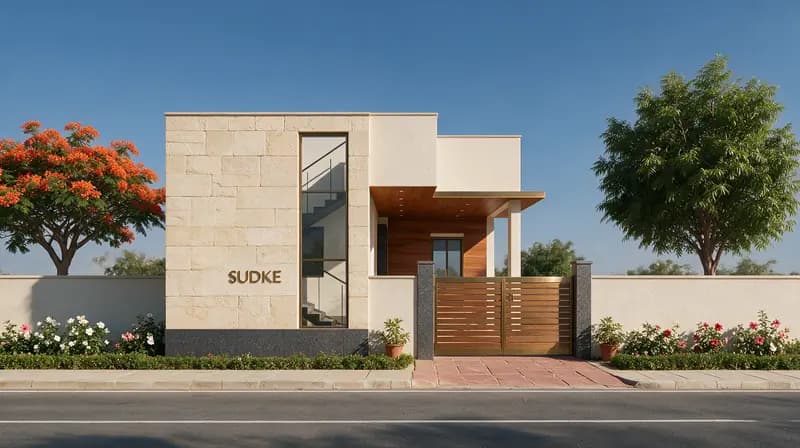 Cream limestone house exterior in daylight